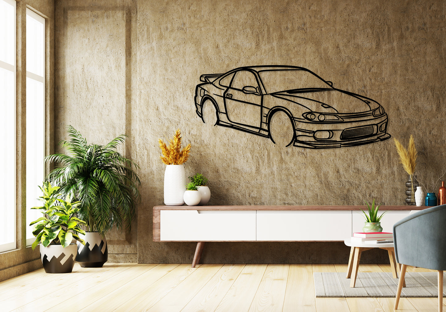 1999 Nissan s15 - Front Angle Silhouette Metal Wall Art