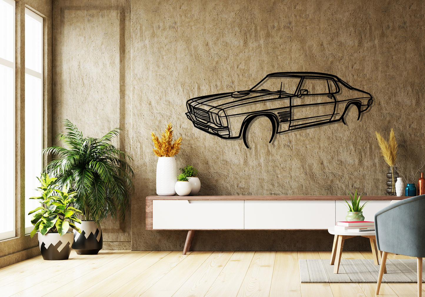 1972 HQ Holden Monaro Front Angle Silhouette Metal Wall Art