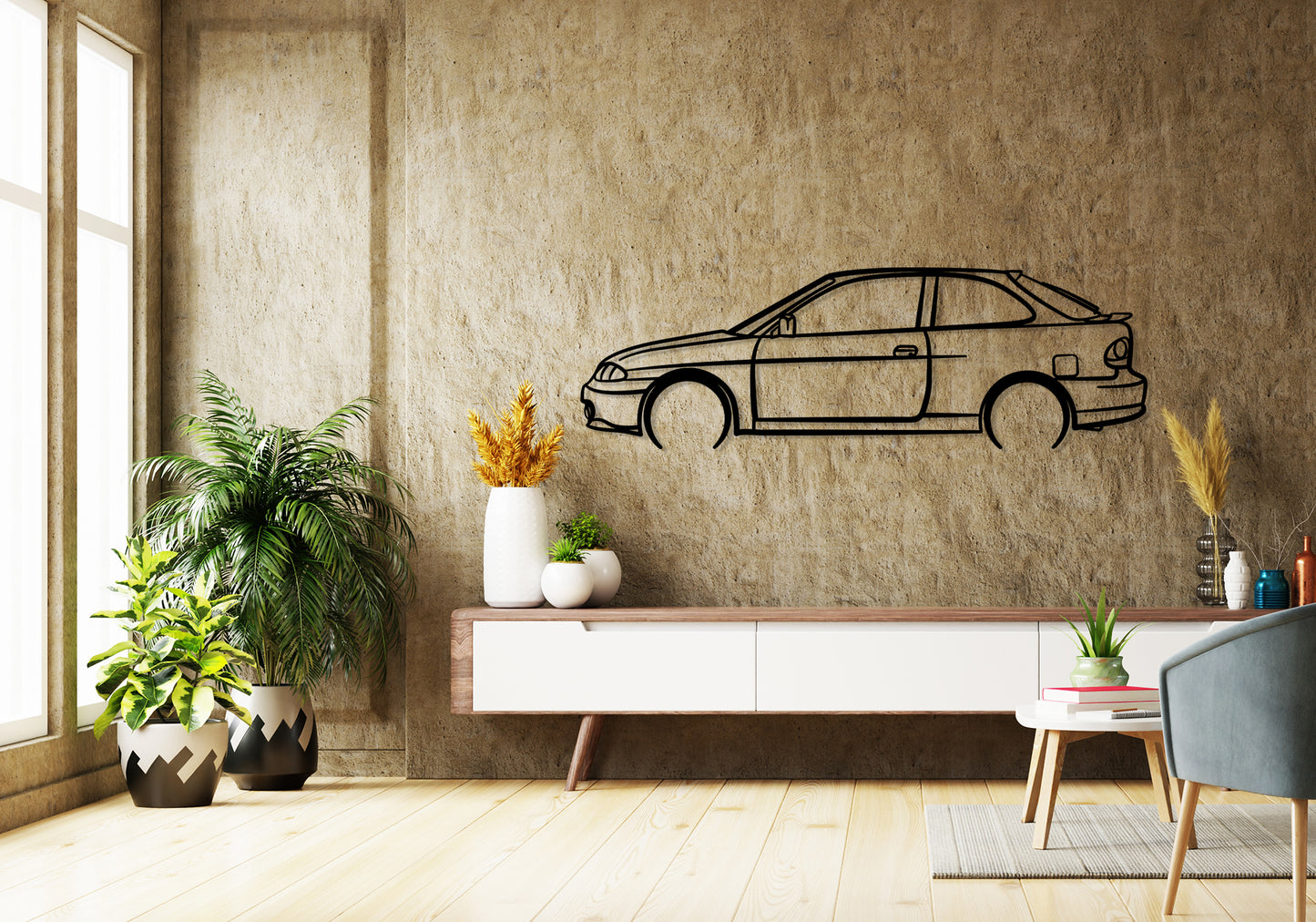 1998 Hyundai Excel - Detailed Silhouette Metal Wall Art