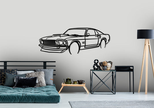 1969 ford mustang boss 429 - Front Angle Silhouette Metal Wall Art