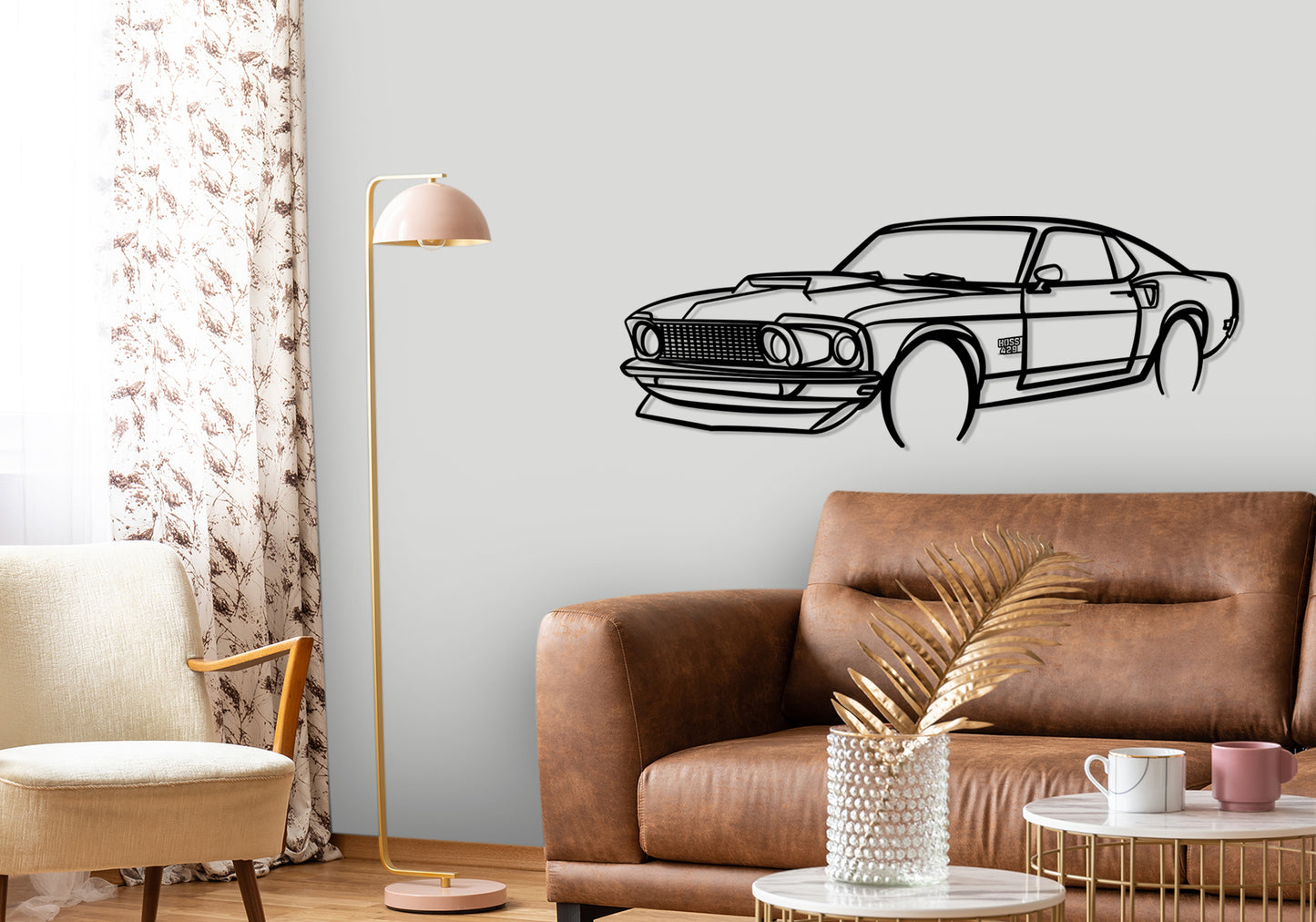 1969 ford mustang boss 429 - Front Angle Silhouette Metal Wall Art