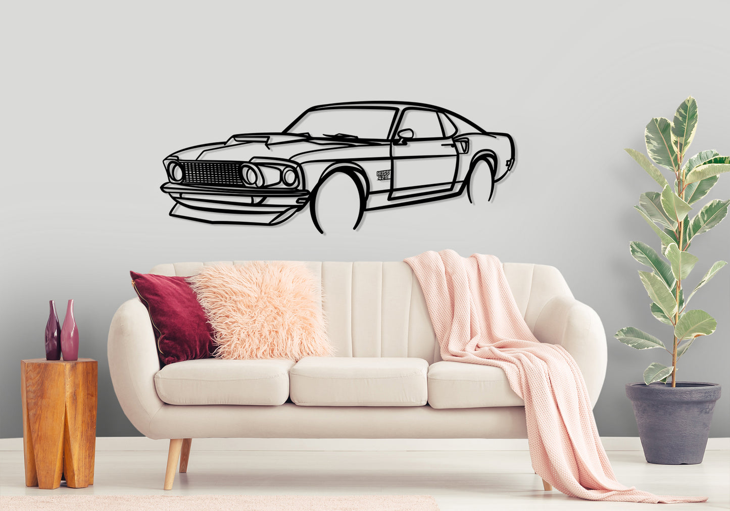 1969 ford mustang boss 429 - Front Angle Silhouette Metal Wall Art