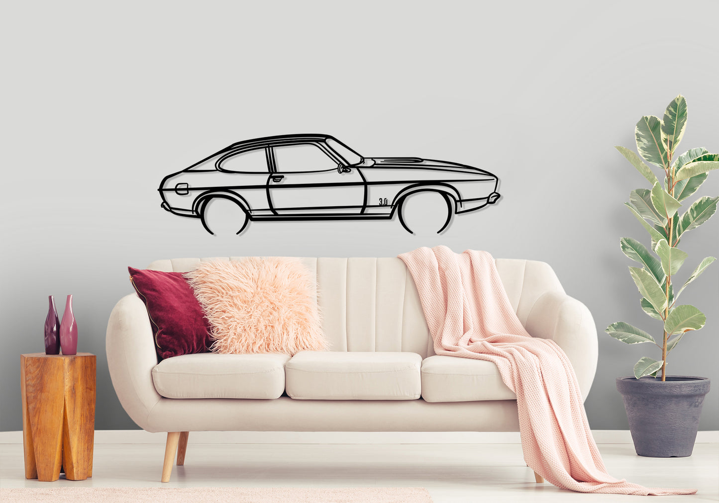 1974 Ford Capri Ghia Hatchback - Detailed Silhouette Metal Wall Art