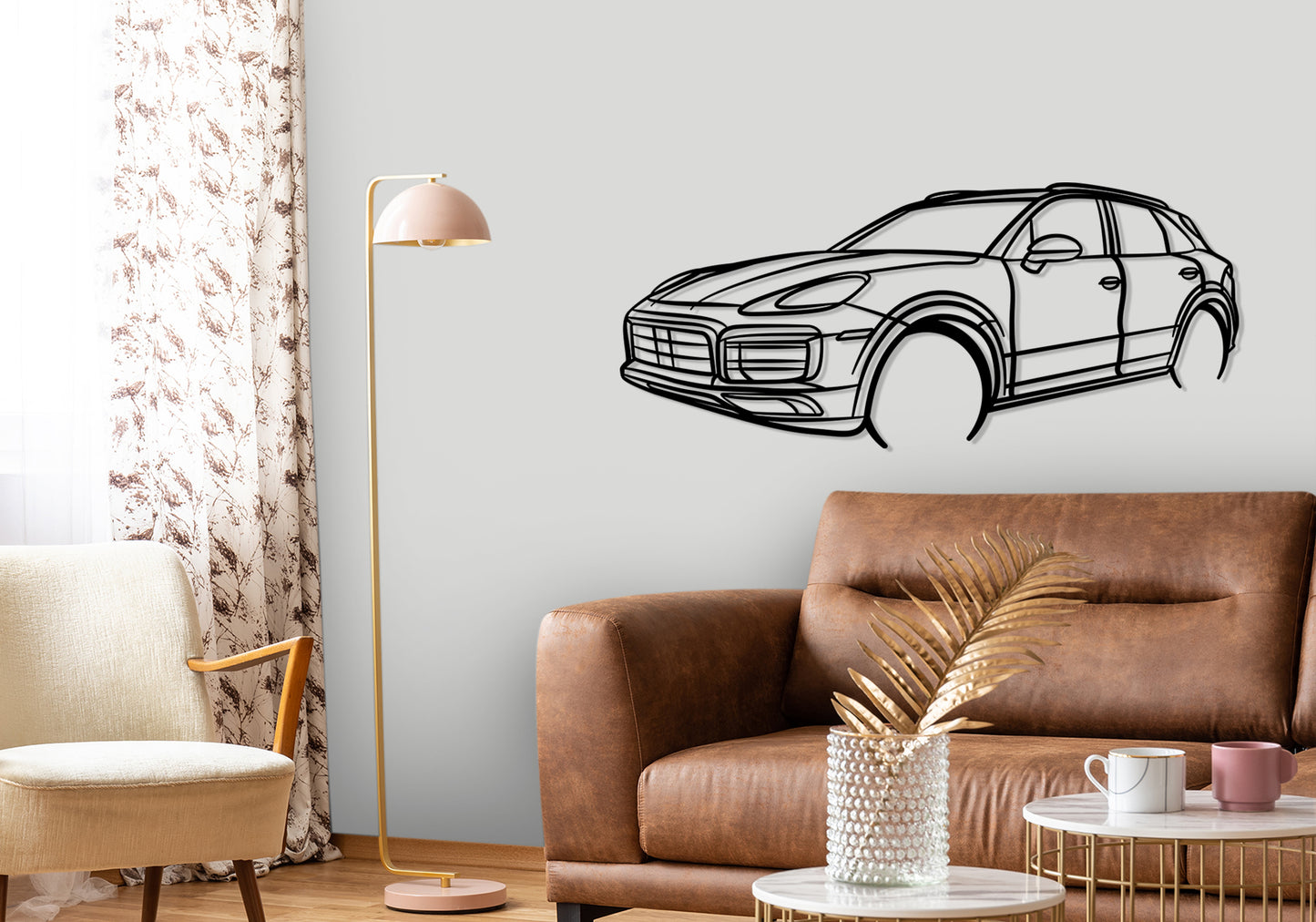 2021 Porsche Cayanne GTS  - Front Angle Silhouette Metal Wall Art