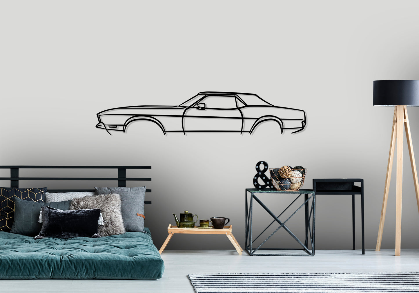 1971 mustang convertible - Classic Silhouette Metal Wall Art