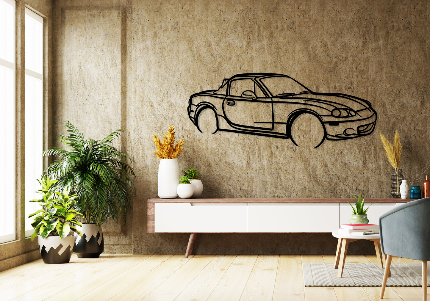 2005 Mazda mx5 2nd gen NB - Front Angle Silhouette Metal Wall Art