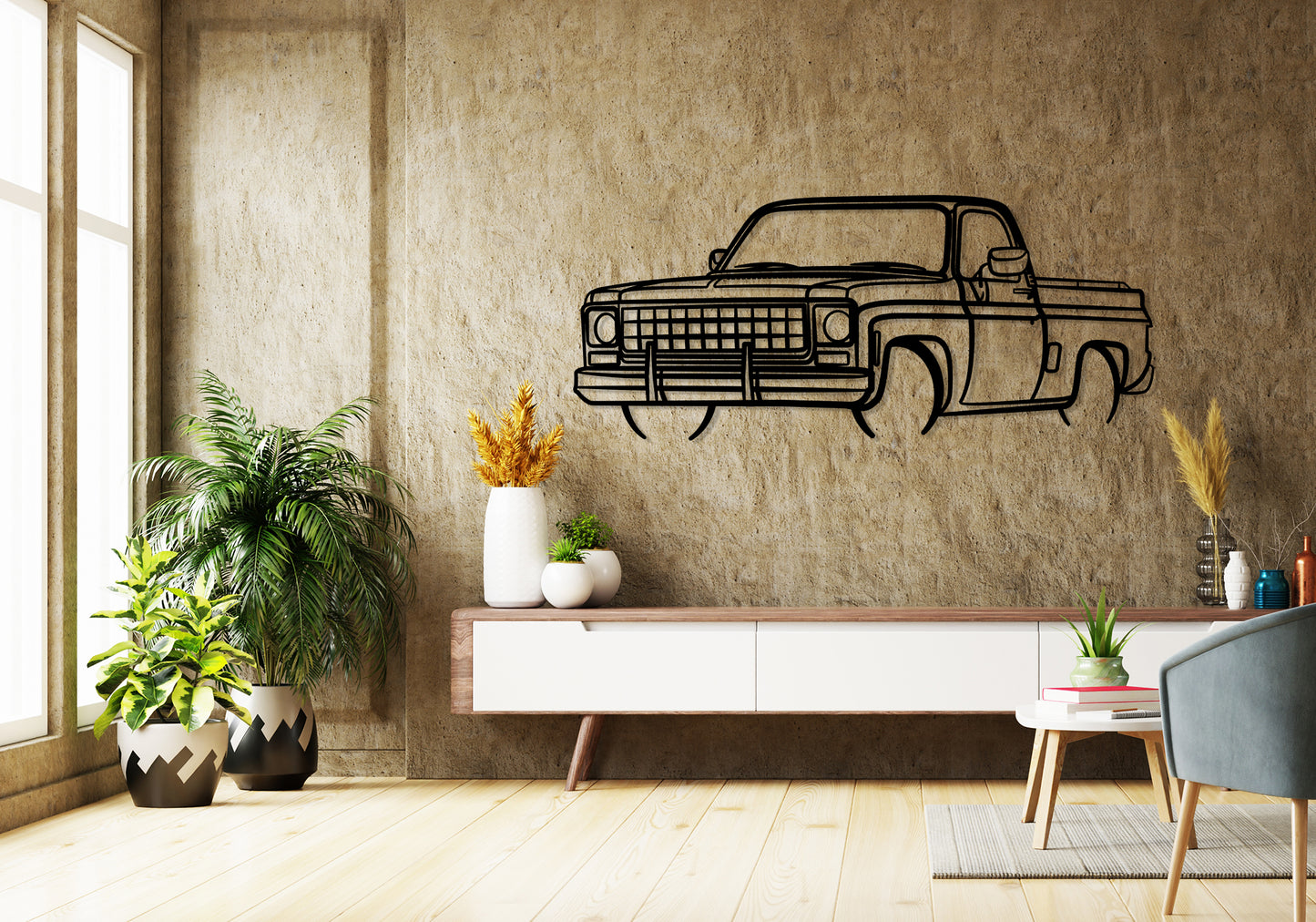 1980 Chevrolet C10 Scottsdale - Front Angle Silhouette Metal Wall Art