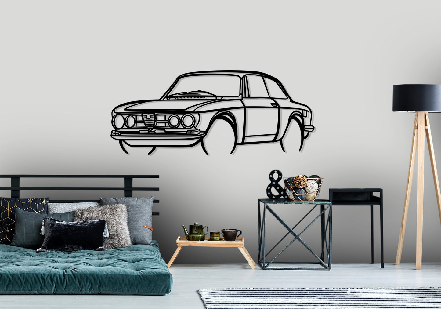 1969 Alfa Romeo Giulia 1750 GTV - Front Angle Silhouette Metal Wall Art