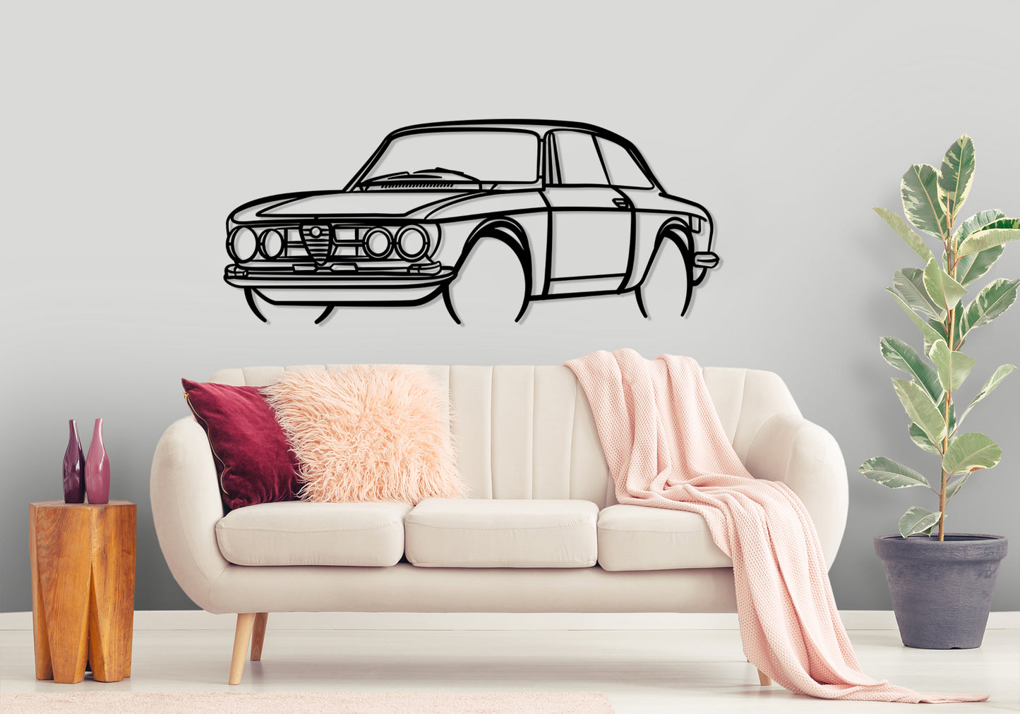 1969 Alfa Romeo Giulia 1750 GTV - Front Angle Silhouette Metal Wall Art