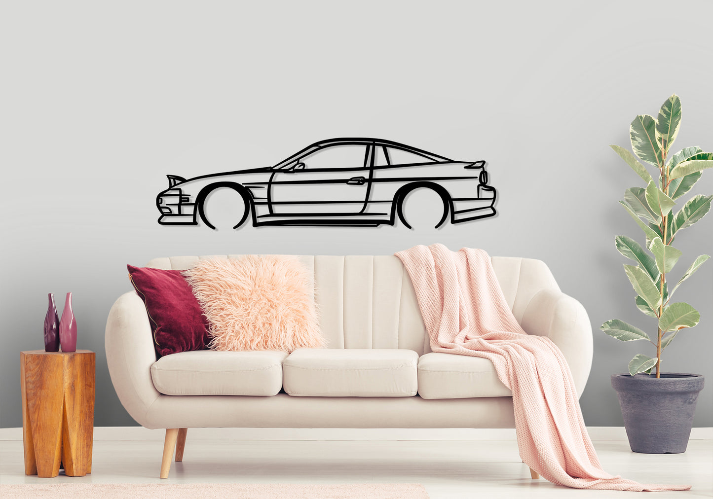 1998 Nissan 180SX Detailed Silhouette Metal Wall Art