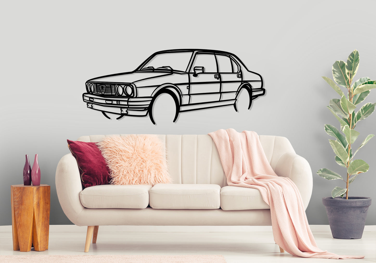 1983 Alfa Romeo Alfetta Sedan - Front Angle Silhouette Metal Wall Art