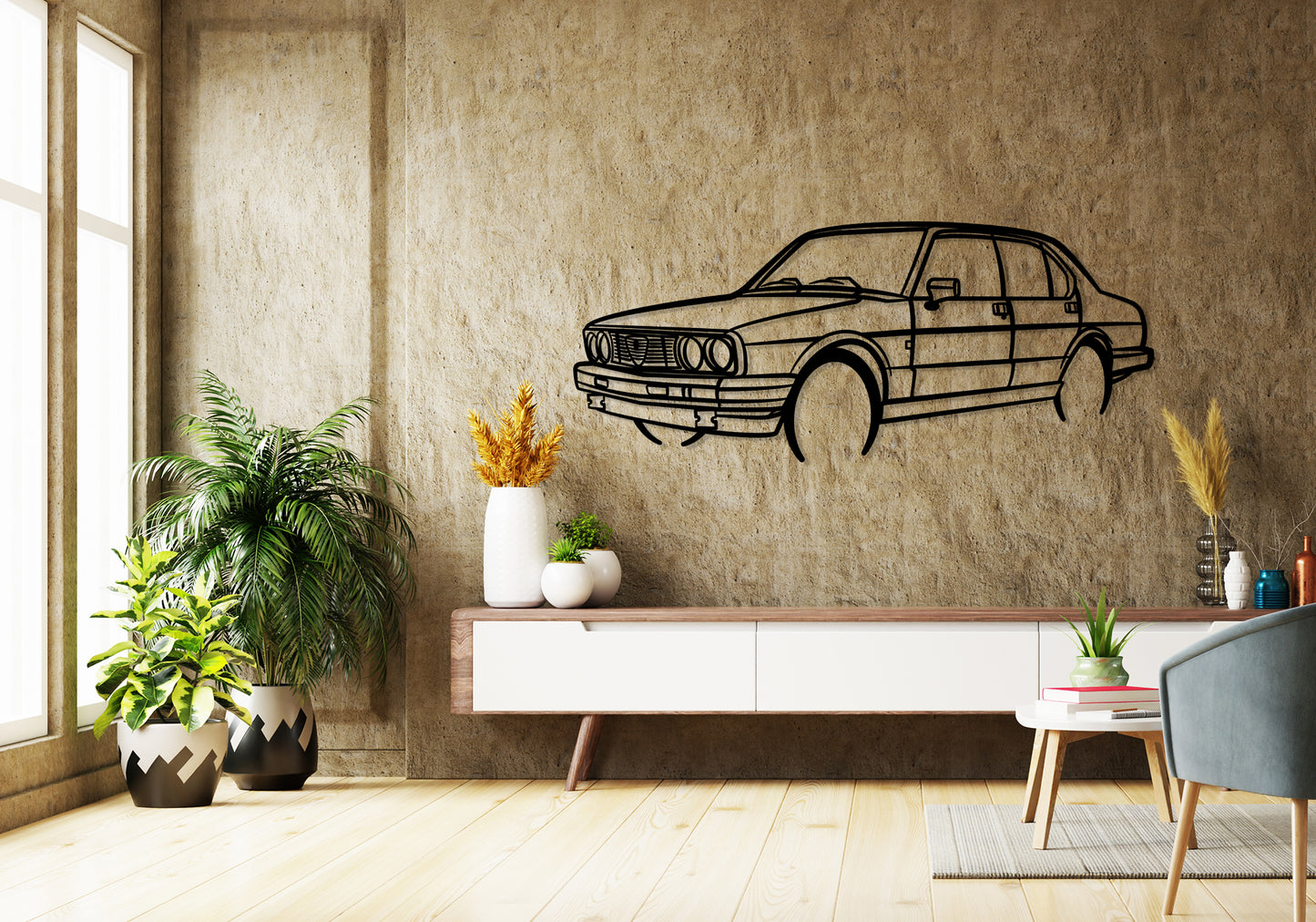 1983 Alfa Romeo Alfetta Sedan - Front Angle Silhouette Metal Wall Art