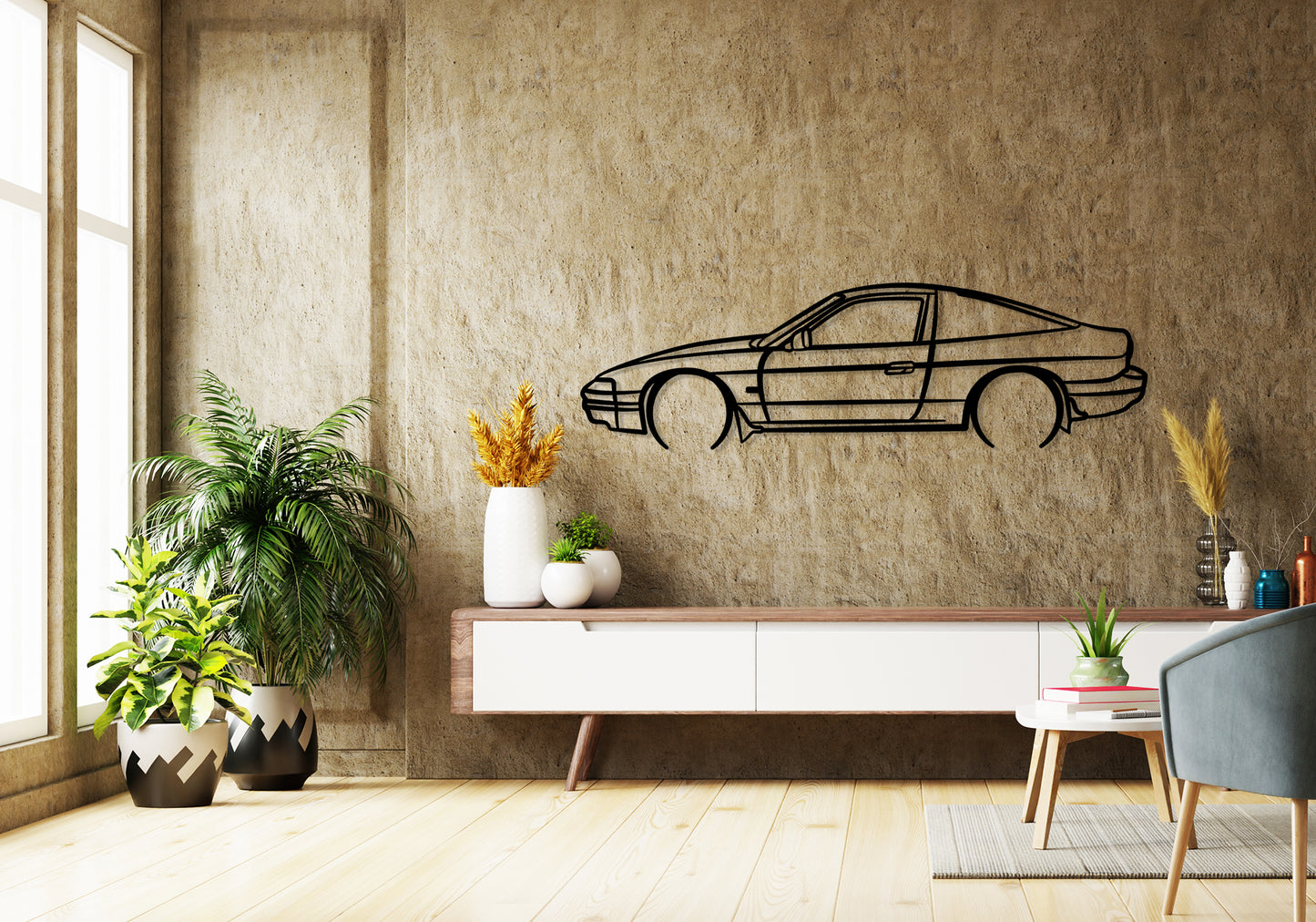 1990 Nissan 180SX - Detailed Silhouette Metal Wall Art