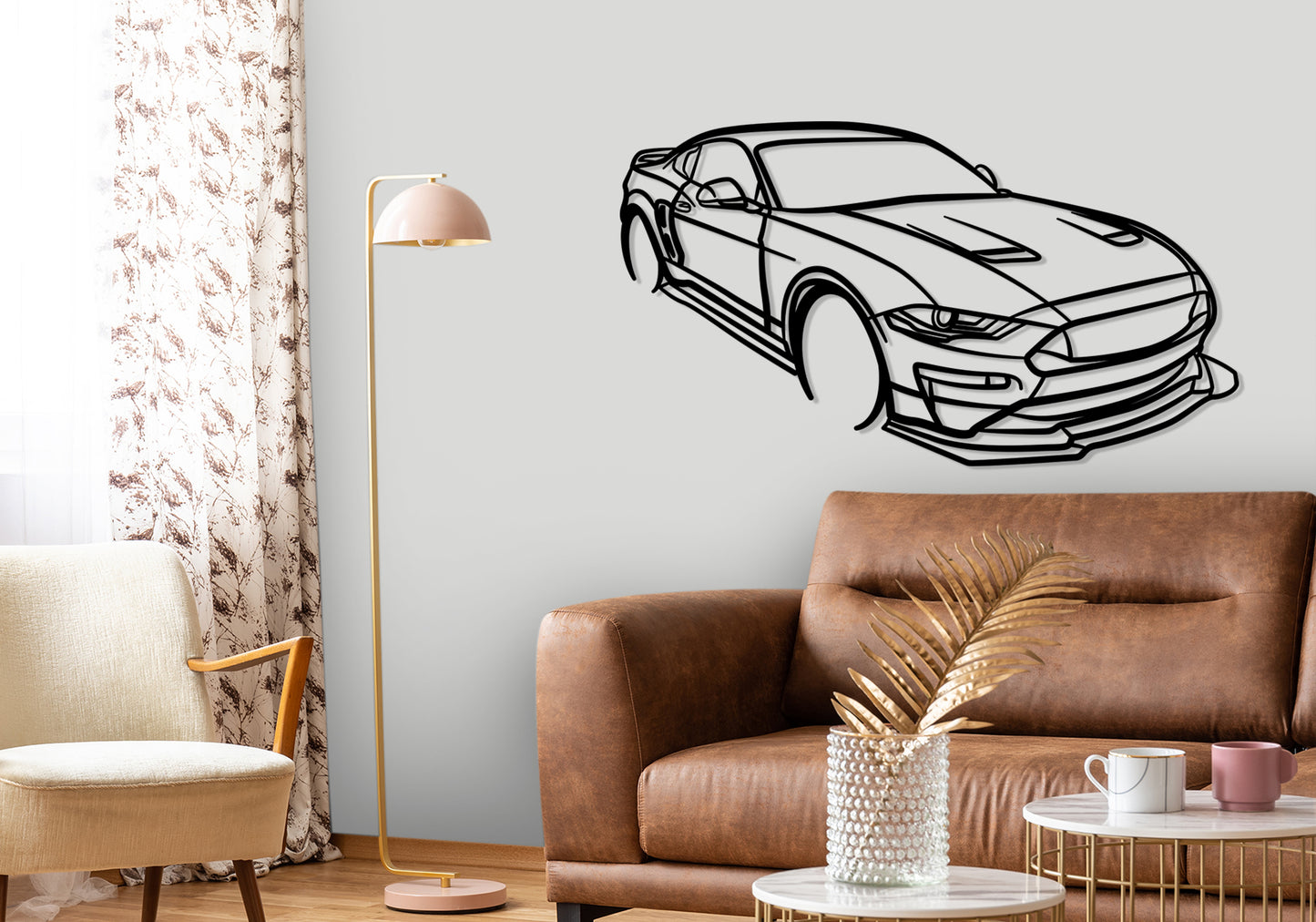 2018 Ford Mustang - Front Angle Silhouette Metal Wall Art