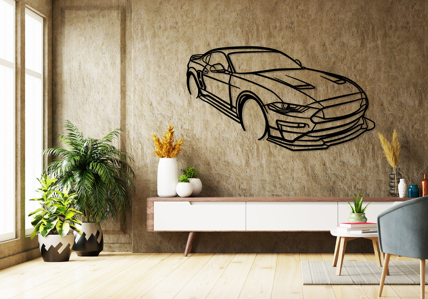 2018 Ford Mustang - Front Angle Silhouette Metal Wall Art