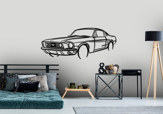 1968 Ford Mustang GT Fastback - Front Angle Silhouette Metal Wall Art