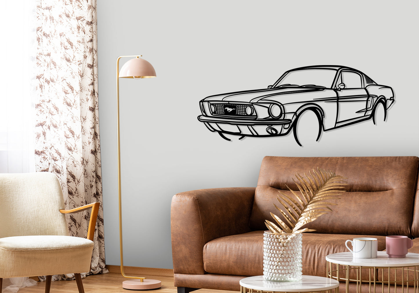 1968 Ford Mustang GT Fastback - Front Angle Silhouette Metal Wall Art