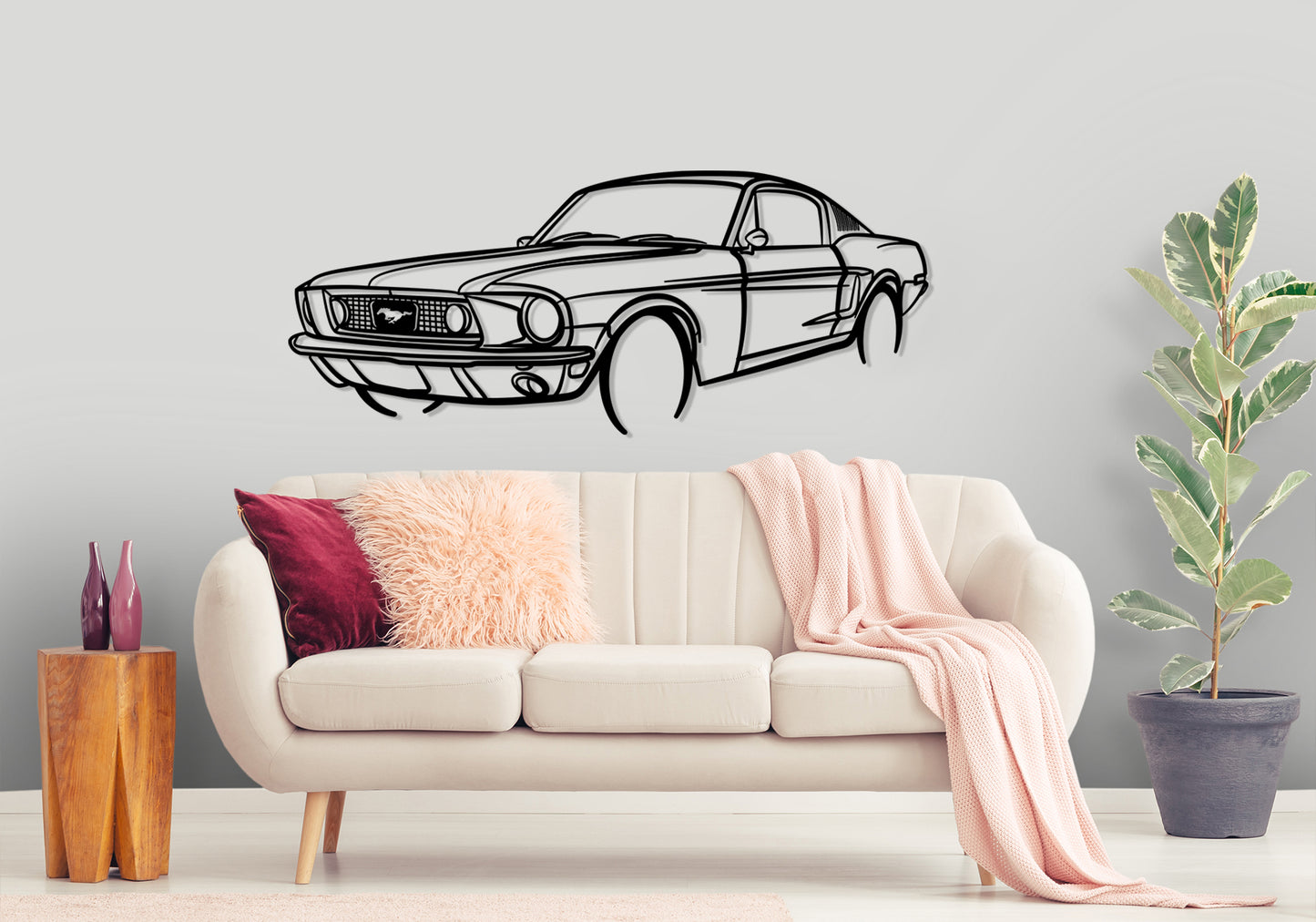 1968 Ford Mustang GT Fastback - Front Angle Silhouette Metal Wall Art