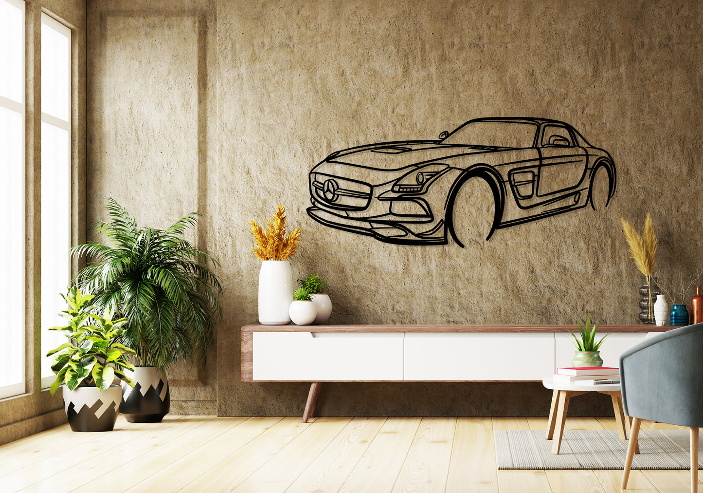 2013 SLS 63 AMG Black Series - Front Angle Silhouette Metal Wall Art