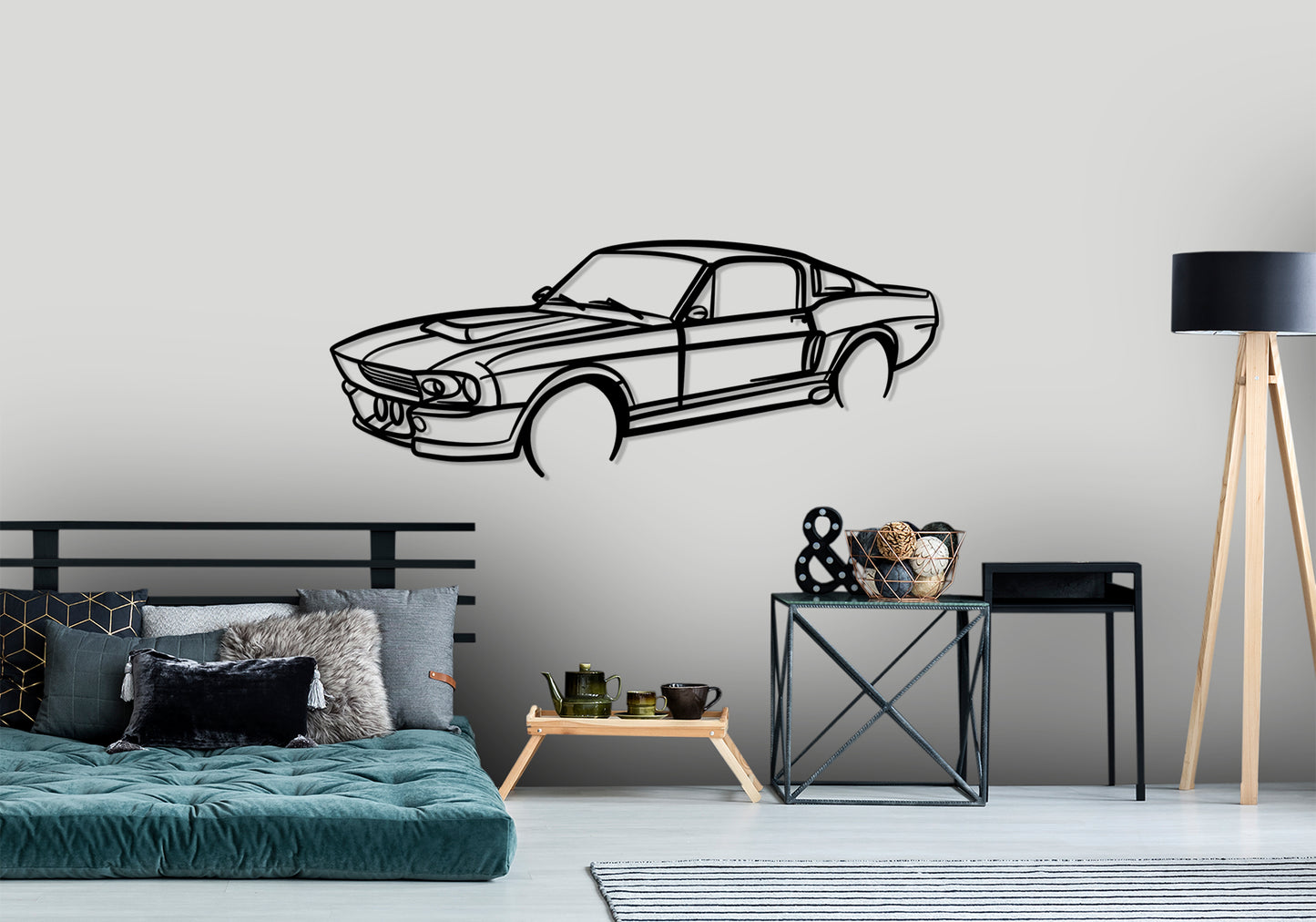 1967 ford mustang eleanor - Front Angle Silhouette Metal Wall Art