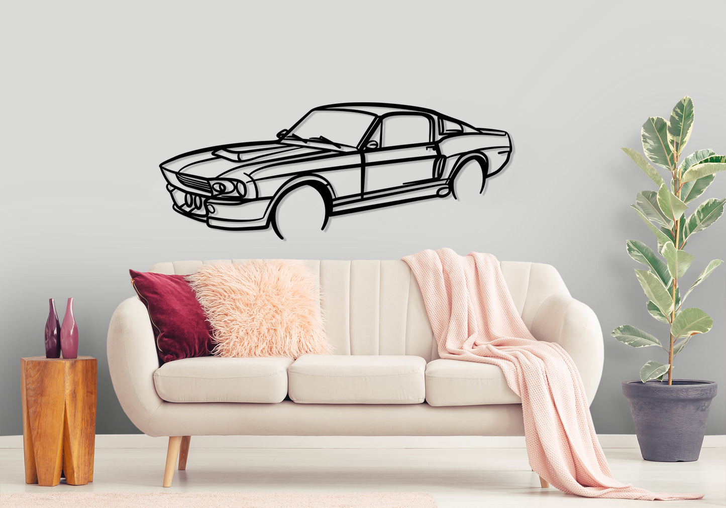 1967 ford mustang eleanor - Front Angle Silhouette Metal Wall Art