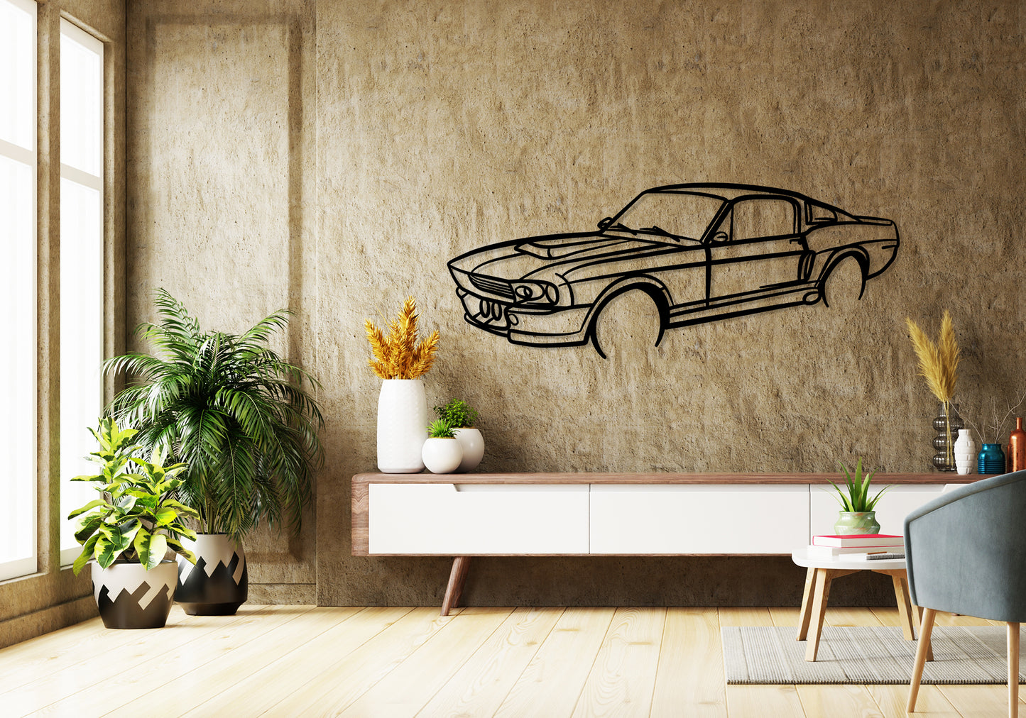 1967 ford mustang eleanor - Front Angle Silhouette Metal Wall Art