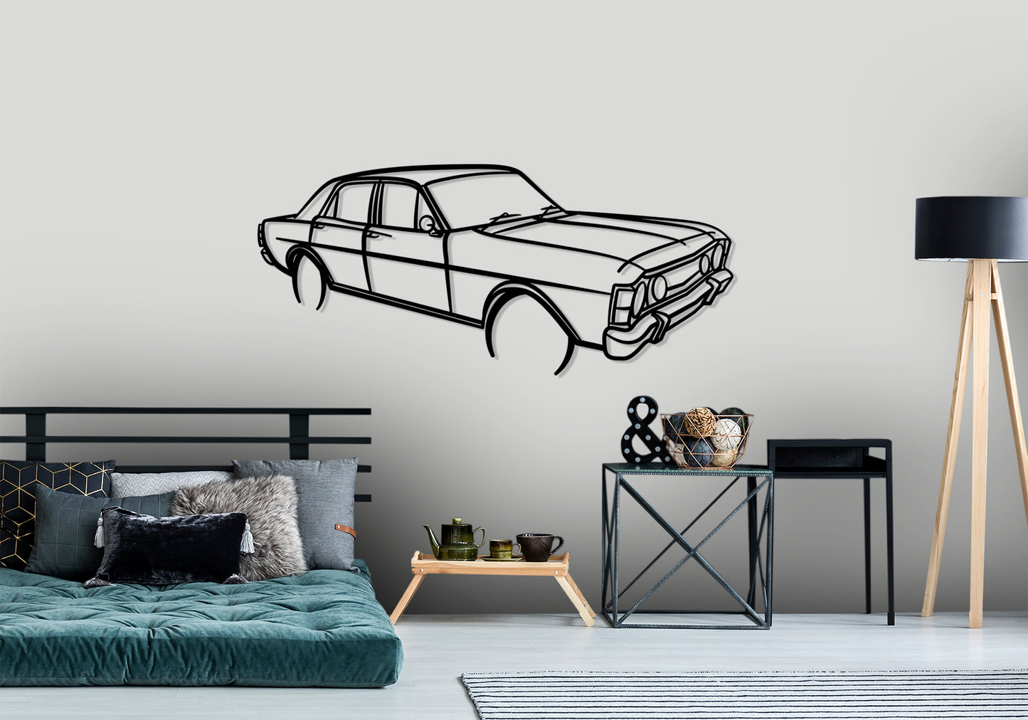 1970 Ford Falcon XW - Front Angle Silhouette Metal Wall Art