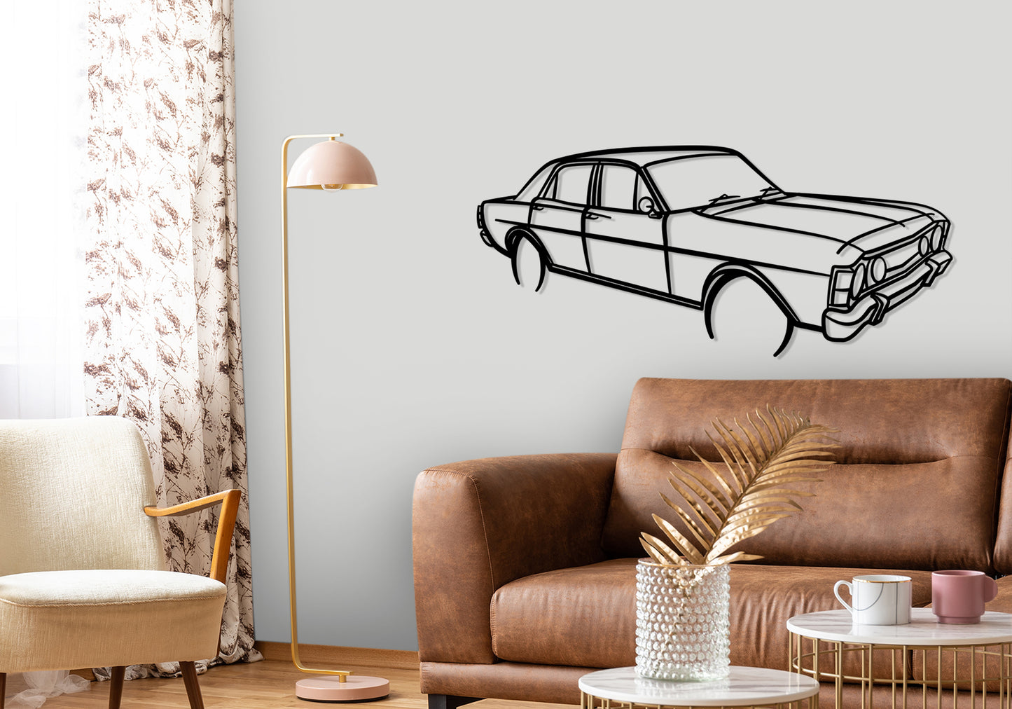 1970 Ford Falcon XW - Front Angle Silhouette Metal Wall Art