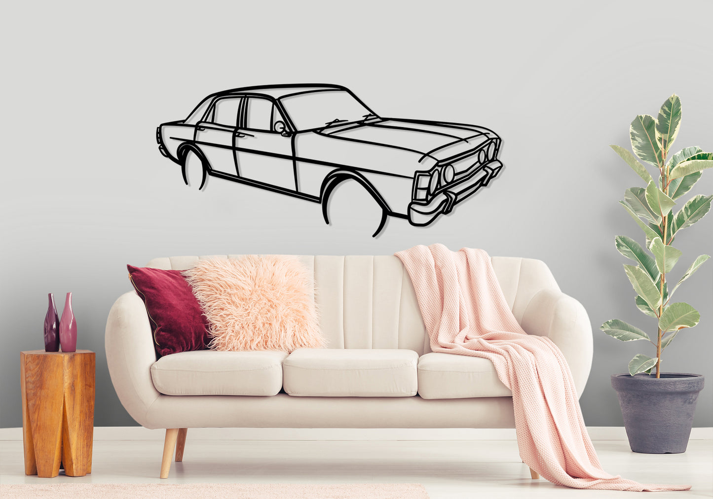 1970 Ford Falcon XW - Front Angle Silhouette Metal Wall Art